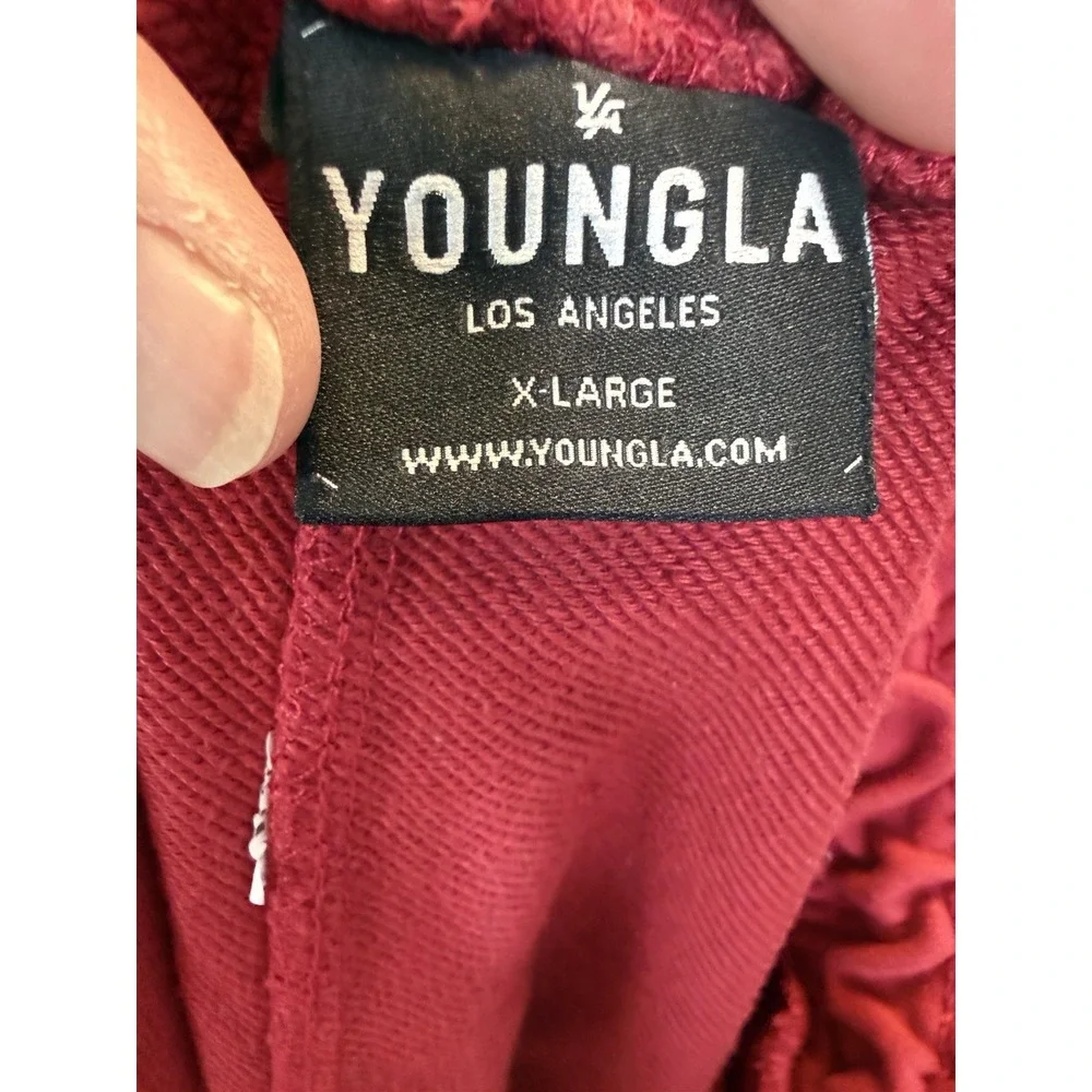 YoungLA Shorts Mens XL Burgundy Drawstring Sweat Shorts Gym Lounge Logo